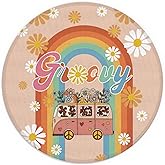 Retro 70s Hippie Daisy Bus Peace Small Mouse Pad 7.9 x 7.9 Inches,Washable Round Cloth Mousepad for Office Laptop Computer,Non-Slip Rubber Base Mouse Pads for Wireless Mouse,Teen Girls Gifts