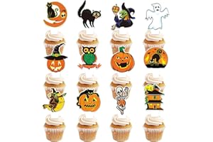 KINGZONE 24 PCS Vintage Halloween Cupcake Toppers Halloween Happy Birthday Party Decorations Cake Decor Cupcake Decorations Cake Decorating Party Supplies Decor for Baby Shower Boys Girls