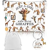 Luvsweets 2Pcs Giraffe Gifts for Women Set, Just a Girls Who Loves Giraffes Makeup Bag with Zipper, Giraffe Keychain for Animal Lovers, Birthday Graduation Christmas Giraffo Gifts for Sister Besties
