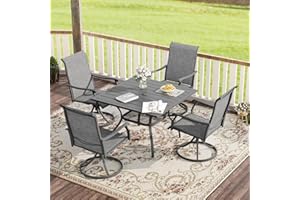 VICLLAX 5 Pieces Patio Dining Set for 4, Outdoor Table and Chairs Includes 37.8" Square Patio Table and 4 Swivel Patio Sling Chairs for Lawn Garden, Grey Table