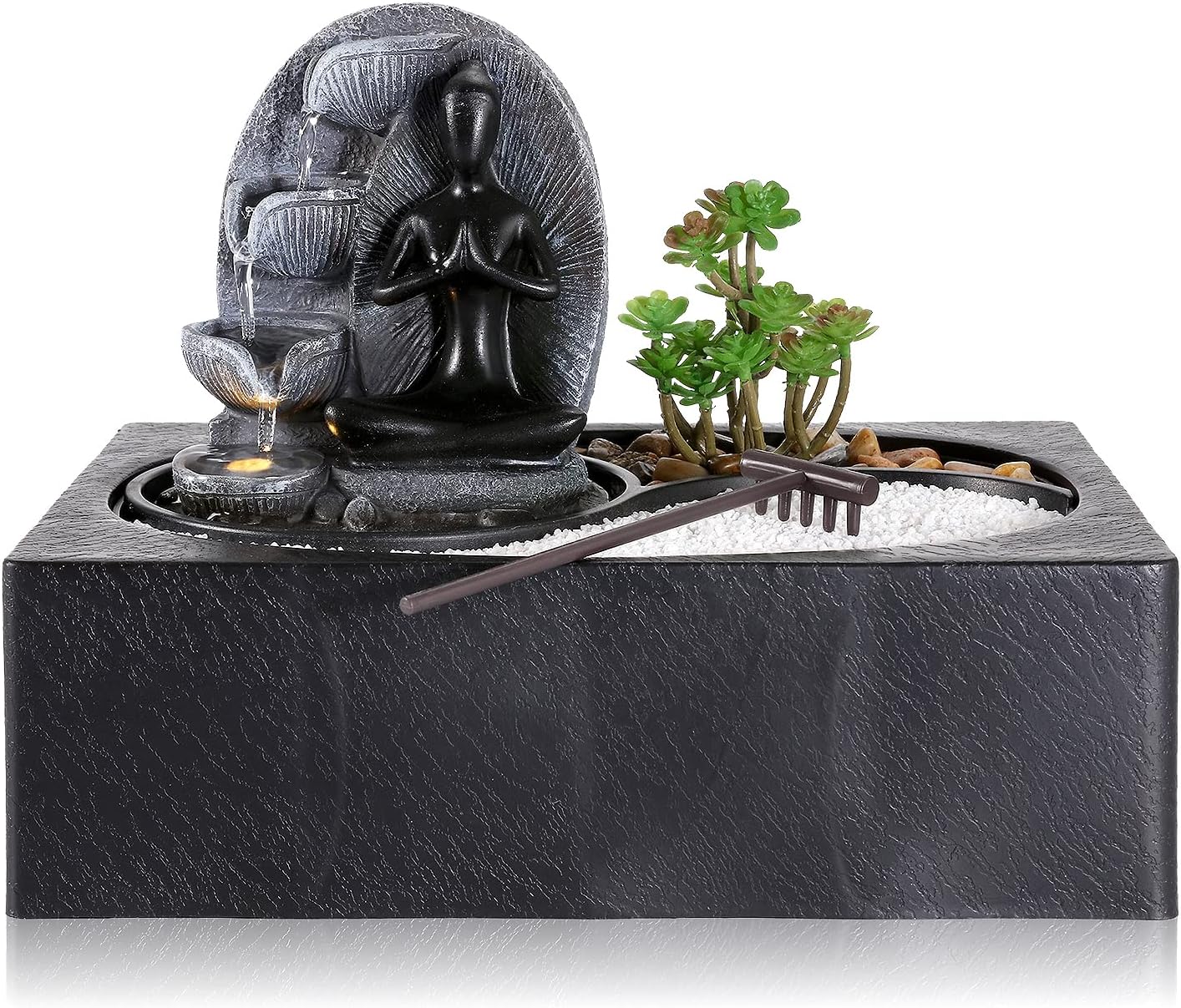 Indoor Fountains & Accessories - Dyna-Living Water Fountains Indoor Waterfall Fountain Small Tabletop Water Fountain with Zen Garden Buddha Fountain Indoor for Home Decor House Warming Gifts