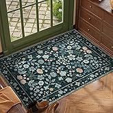 YIHOUSE 2x3 Green Entryway Rug, Washable Front Door Mat Indoor Entrance Floral Non Slip Soft, Small Colorful Throw Carpet for Entry Indoor Front Door Mat Dark Green,2'x3'