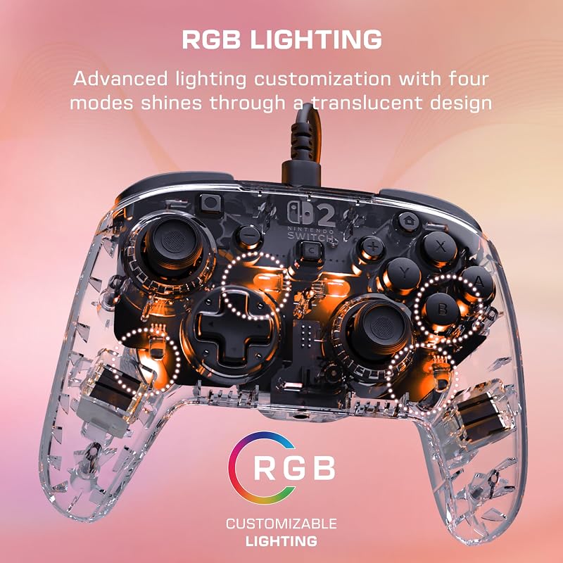 Afterglow Transparente Manette de gaming RGB filaire Sous licence officielle pour Nintendo Switch 2