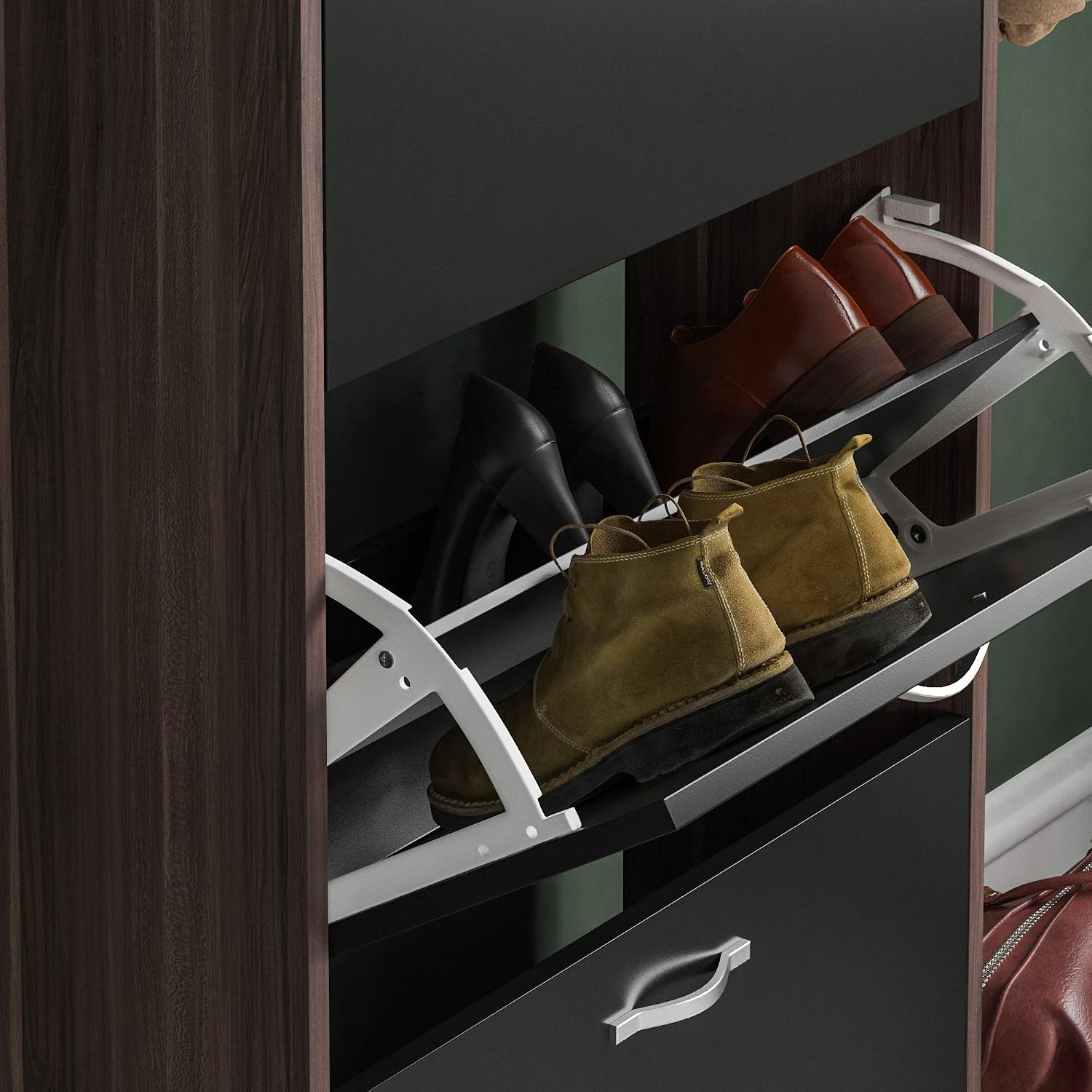 Vida Designs Shoe Cabinet, Wooden Shoe Storage Unit with 3 Pull-Down Drawers - Image 4