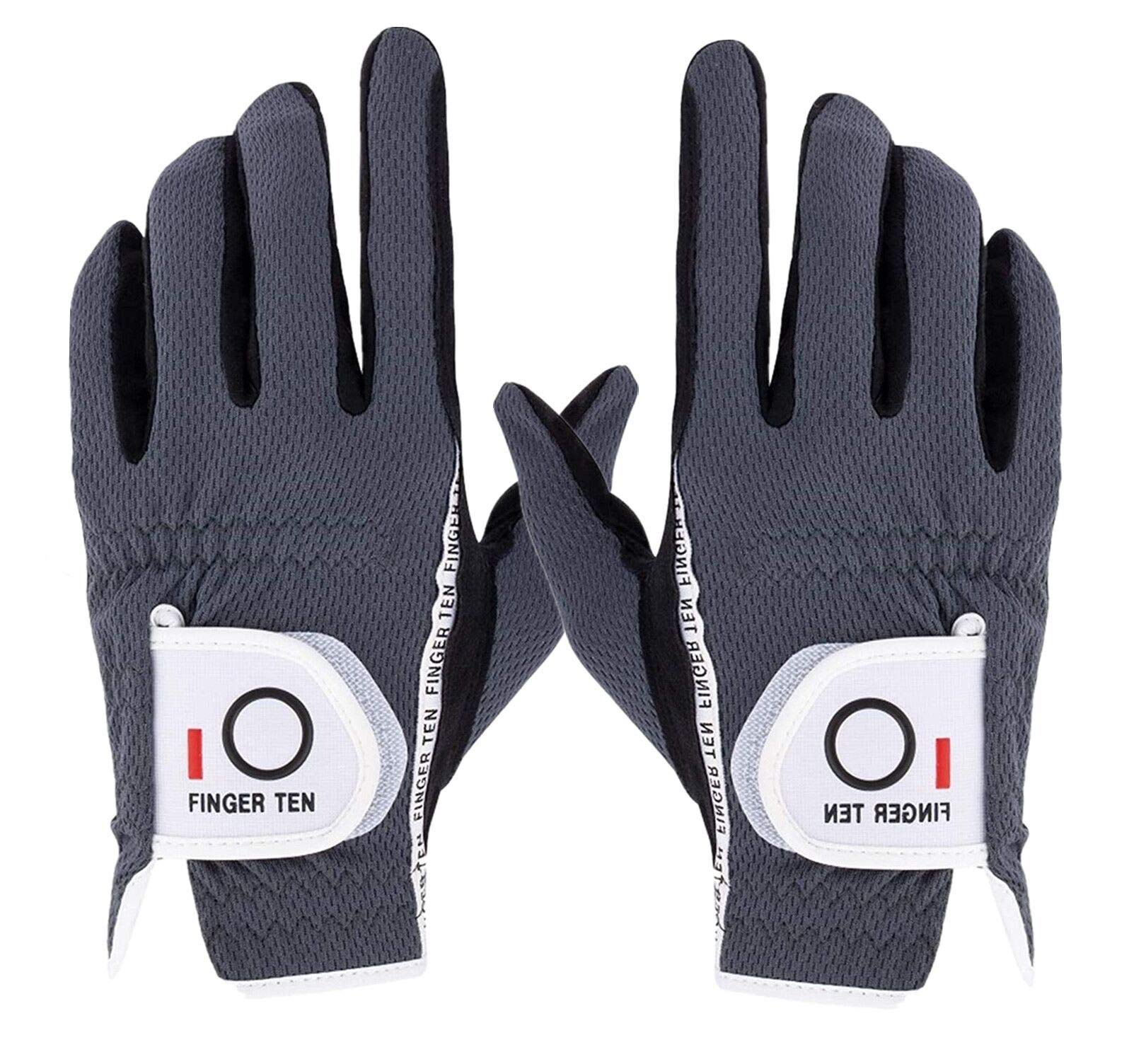FINGER TEN Golf Gloves Men Left Hand Right Rain Grip Weathersof Value Pair, Mens Golf Glove Wear Resistant Non Slip Flexible Durable (Grey, S) — image 1