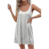 OYOANGLE Women's Sequin Sparkly Sleeveless Short Dress Scoop Neck Party Going Out Cocktail Dresses