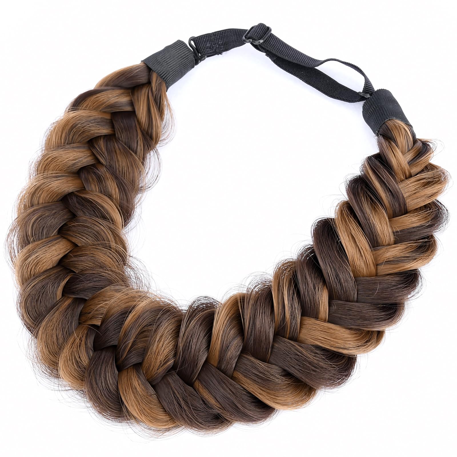 BOBIYA Messy Wide 2 Strands Synthetic Hair Braided Headband Classic Chunky Plaited Hair Headband for Women Girl (Chocolate Toast)