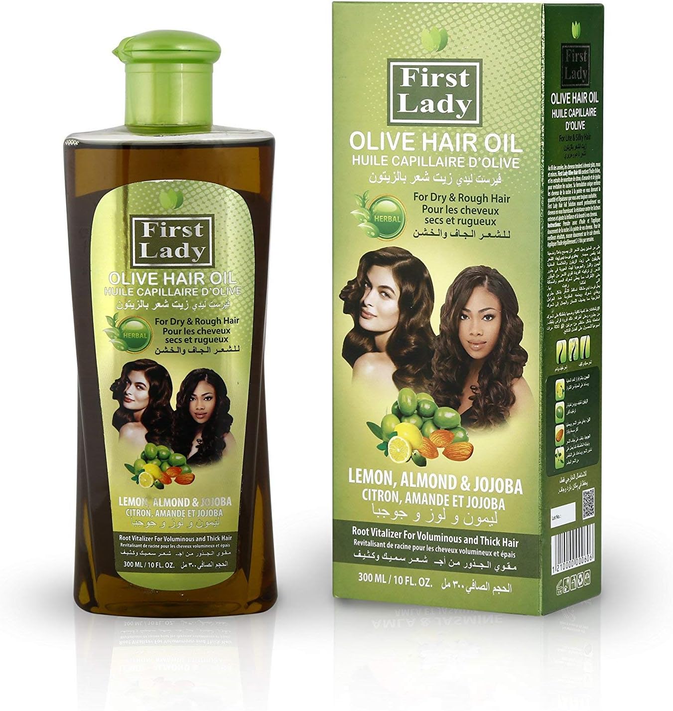 First Lady Herbal (Ayurvedic) OLIVE Hair Oil 300ml, For Dry & Rough Hair, With Lemon, Almond & Jojoba