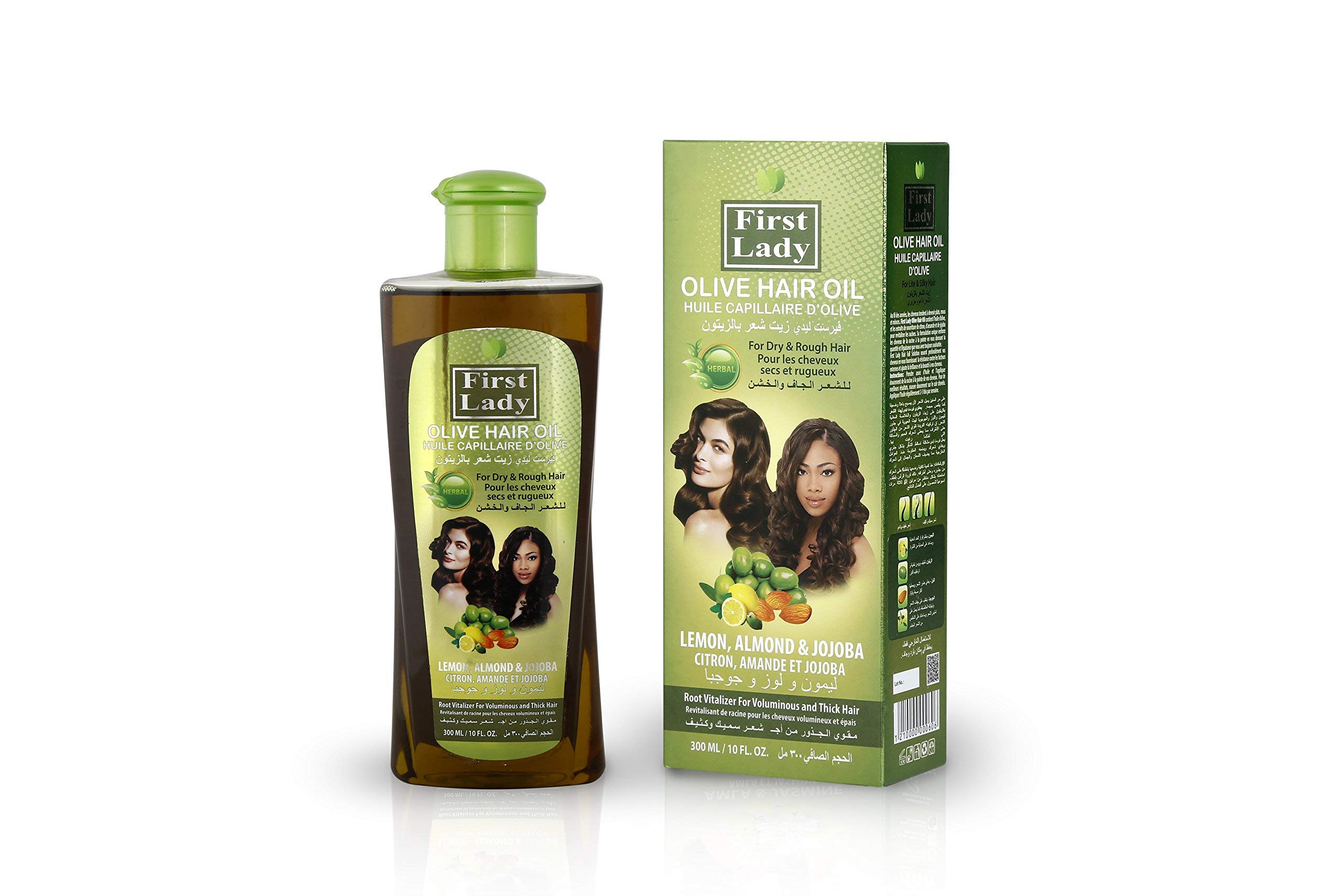 First Lady Herbal (Ayurvedic) OLIVE Hair Oil 300ml – For Dry & Rough Hair – With Lemon, Almond & Jojoba - For Afro Asian European Hair Types