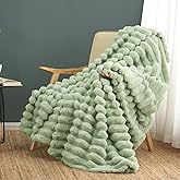 Cozy Bliss Faux Fur Throw Blanket for Couch, Cozy Warm Plush Striped Blanket for Sofa Bedroom Living Room, 50 * 60 Inches Sage Green