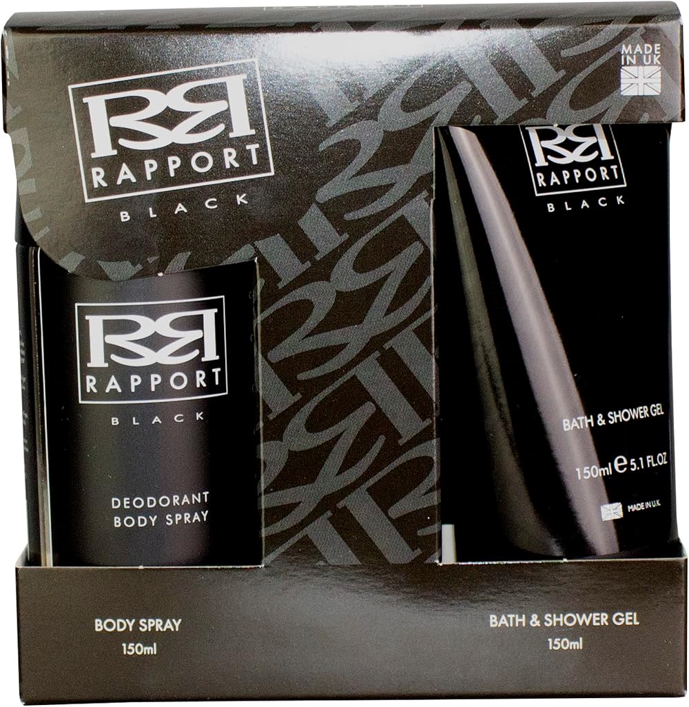 Three Pears Rapport Black Gift Set 150ml Shower Gel & 150ml Deodorant Body Spray