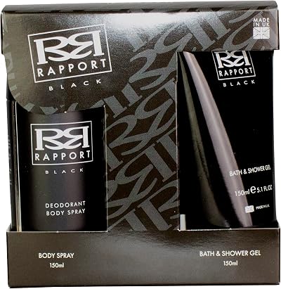 Three Pears Rapport Black Gift Set 150ml Shower Gel & 150ml Deodorant Body Spray