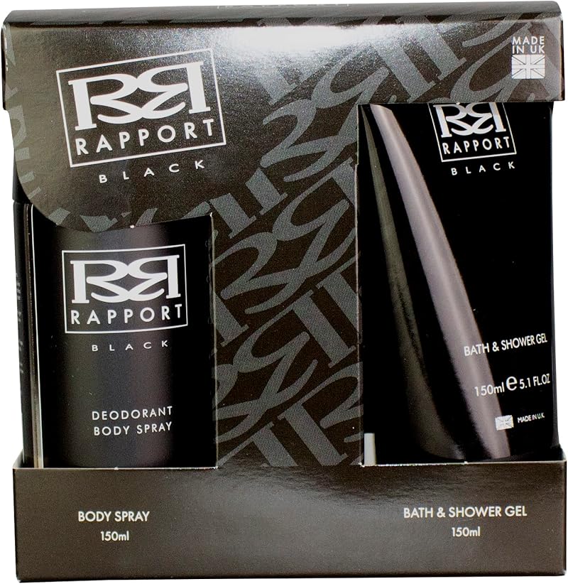 Three Pears Rapport Black Gift Set 150ml Shower Gel & 150ml Deodorant Body Spray