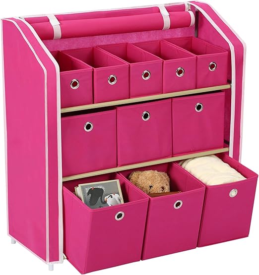 Homebi MultiBin Storage Organizer Unit with Zipper Covered Foldable Bins Sturdy Metal