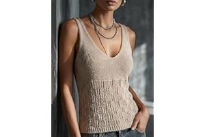 Women's Spring Summer V-Neck Sleeveless Knitted top Hollow Out Casual Fitted Knitted Sweater Vest