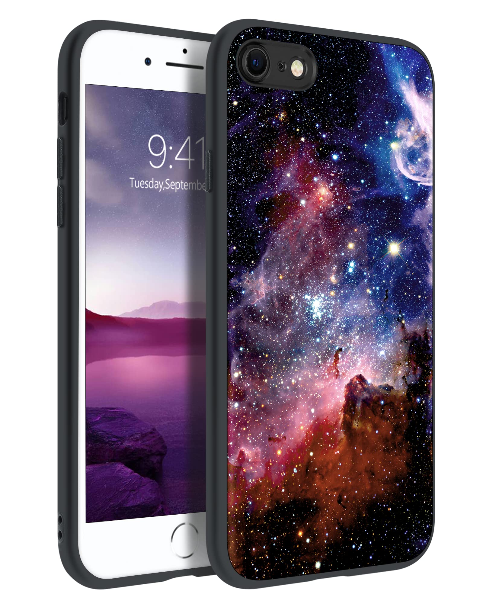 BENTOBEN iPhone Case - Glow in the Dark, Hard PC, Soft Rubber Bumper, Shockproof, Nebula Pattern, Compatible with iPhone SE 2020, SE 3 2022, 8, 7