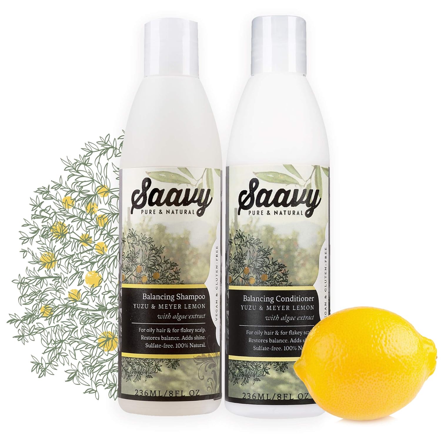 Balancing Shampoo & Conditioner Set | Organic, Sulfate-Free & Vegan Hair Care | Yuzu & Meyer Lemon | 8oz each