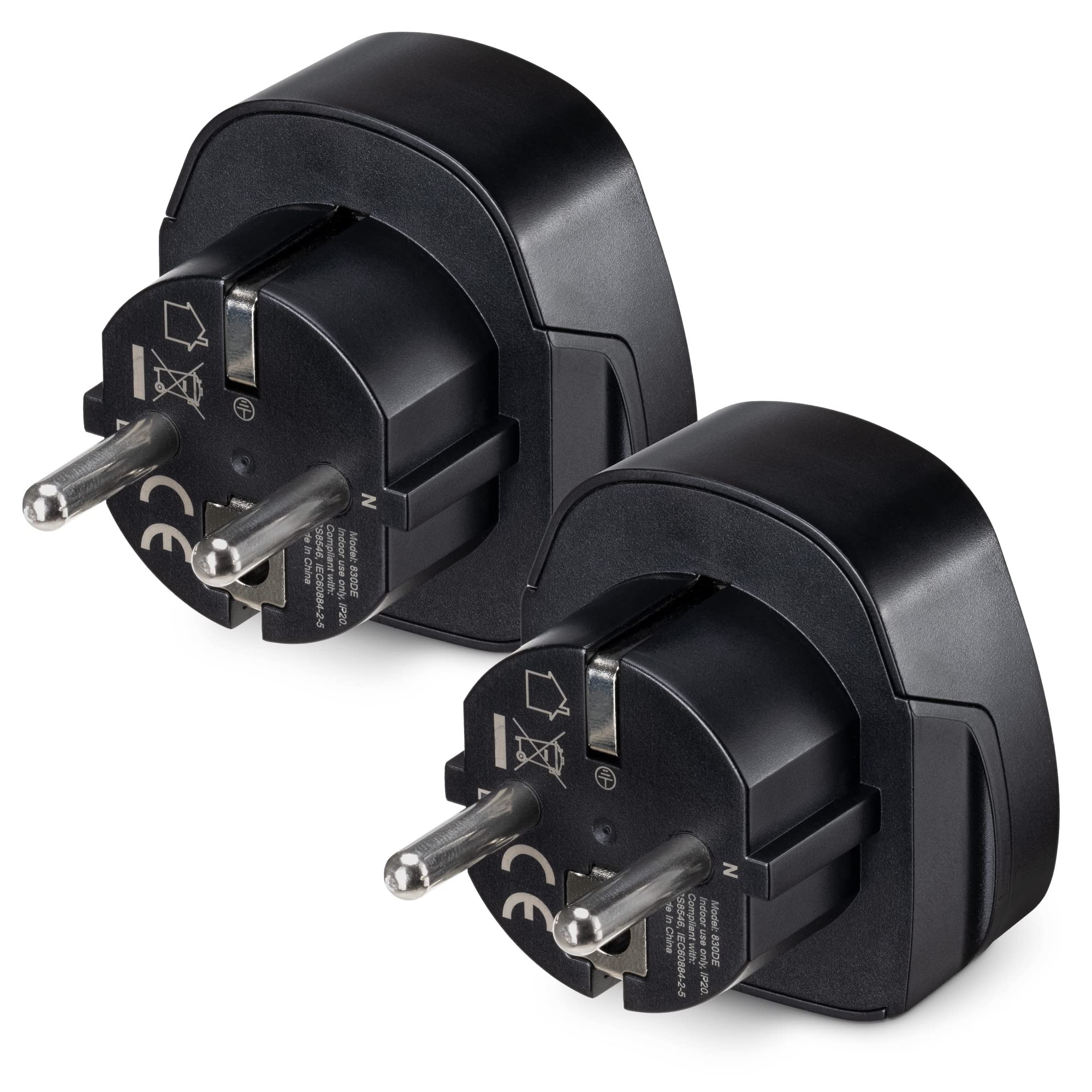 kwmobile Travel Adapter Europe (Pack of 2) - Universal Plug Adaptor - UK to EU, Spain, France, Italy, Portugal, Germany, Netherlands and More - Black