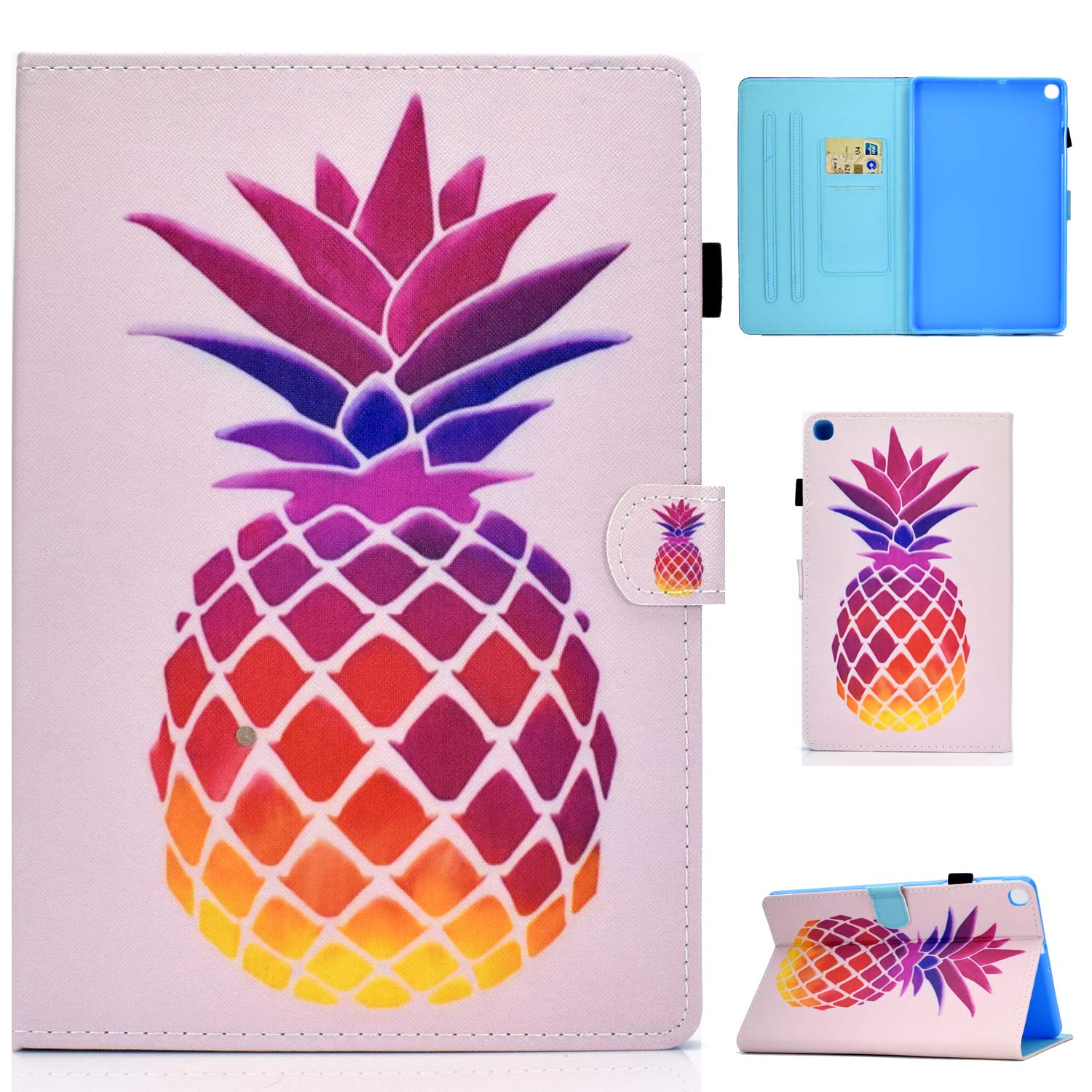 Lspcase Samsung Galaxy Tab A 10.1 Inch SM-T510 / SM-T515 (2019) Case PU Leather Flip Cover Magnetic Stand Protective Tablet Case with Auto Sleep/Wake Function and Card Slots - Pink Pineapple