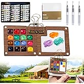 Mini Watercolor Travel Paint Set,Travel Watercolor Kit, Portable Artist Palette Sets with 24 colors, 3 Pens, Brush, Sketchbook, Binder Clips, Colours, Wooden Paint Box for Artists, Students & Beginners (24 colors)