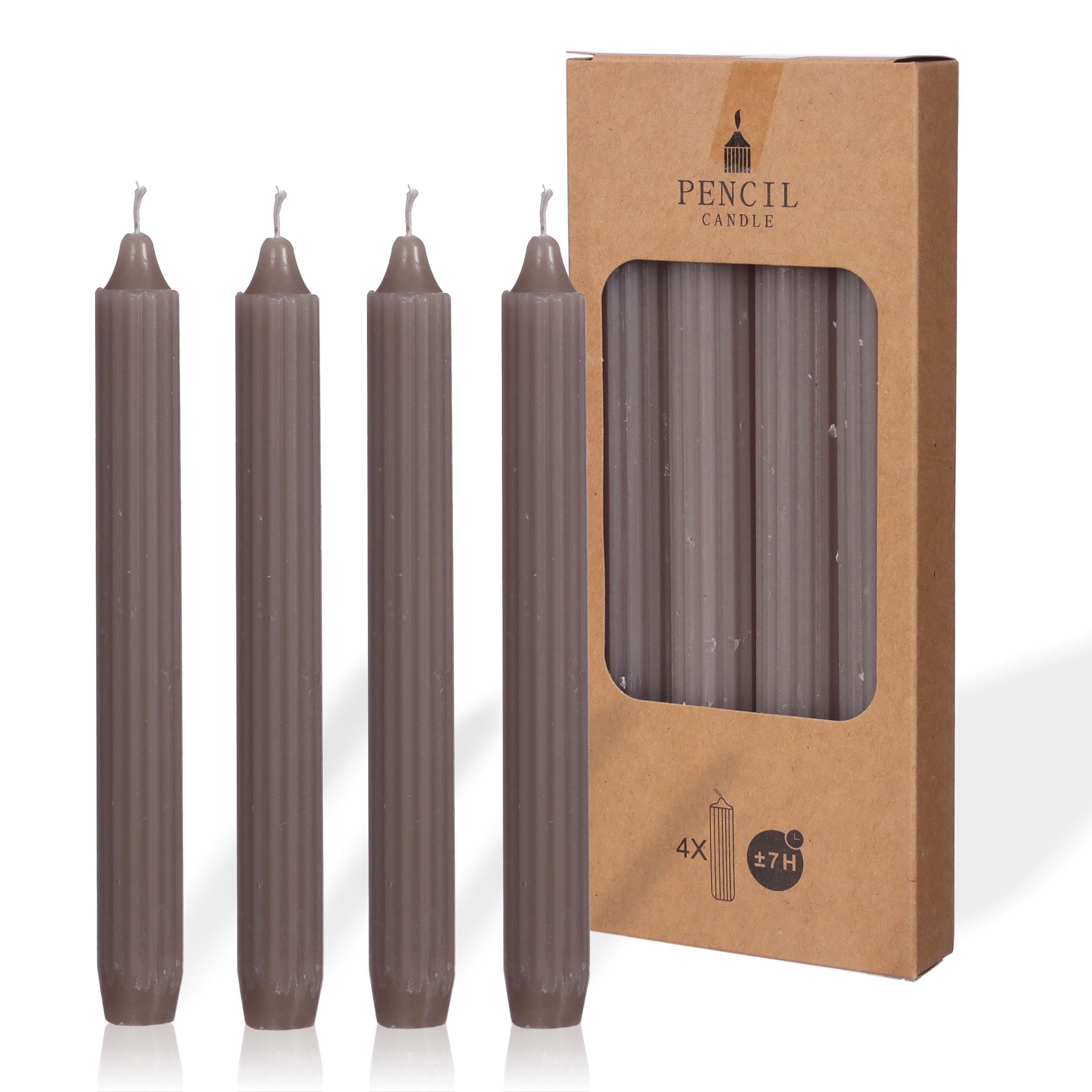 comforder COMFORDER Taper Candles Set, 4 x Table Candles Plain + Ribbed, 20 cm, 7 Hours Burning Time (Taupe)
