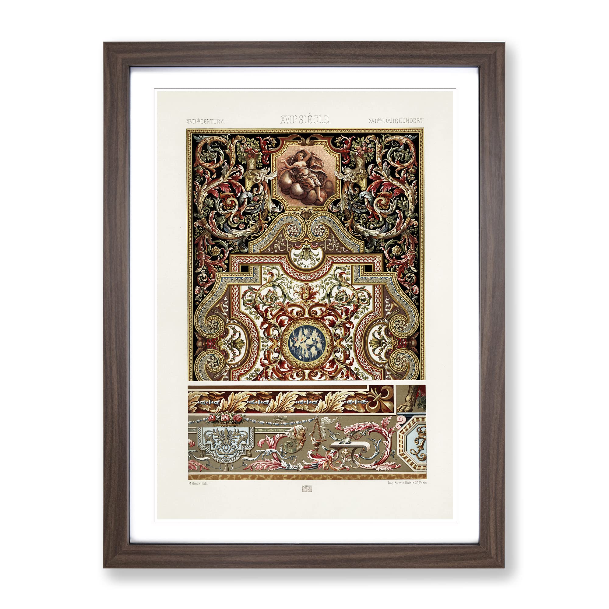 A 17Th Century Pattern By Albert Racinet Vintage Framed Wall Art Print, Ready to Hang Picture for Living Room Bedroom Home Office Décor, Walnut A4 (34 x 25 cm)