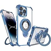 IAIYOXI for iPhone 15 Case with Strong Magnetic Ring Stand, Military-Grade Shockproof, 4 Airbag Corners Protective, Fit for MagSafe, Kickstand Phone Case for iPhone 15 - Blue