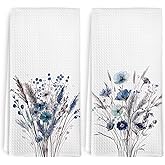 cvjutf Navy Blue Floral Hand Towels for Bathroom, Farmhouse Wildflower Bathroom Decor, Navy Blue Flowers Kitchen Towels Set of 2, Boho Floral Decorative Hand Tea Towel for Kitchen Decor, 16x24 Inch