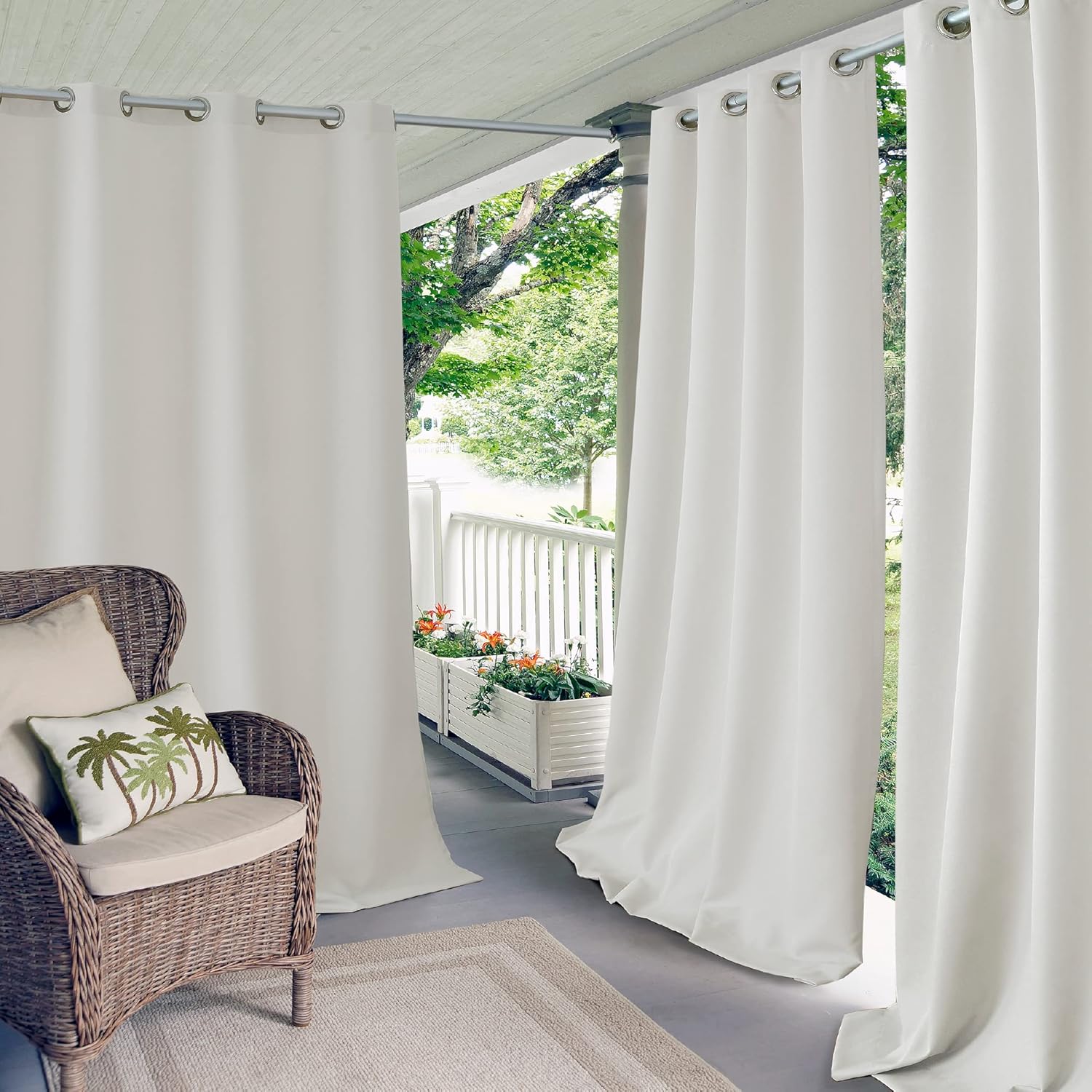 Outdoor Curtains - Elrene Home Fashions Connor Solid Indoor/Outdoor Curtain, Single Panel, 52 inches X 108 inches, White