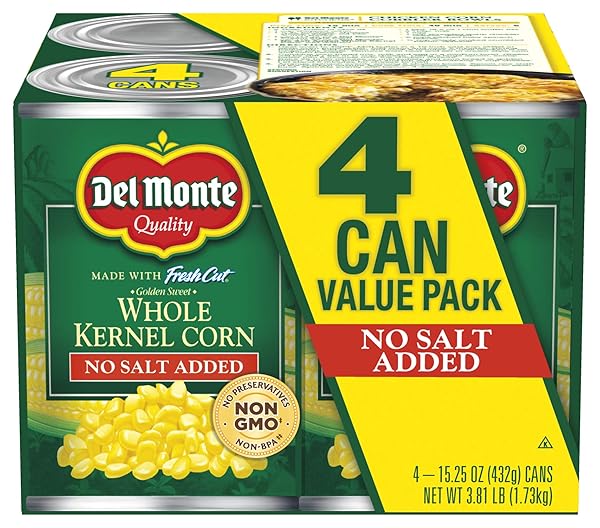 DEL MONTE FRESH CUT GOLDEN SWEET WHOLE KERNEL CORN WITH NO ADDED SALT 4-15.25 OZ. CAN, 15.25 OZ