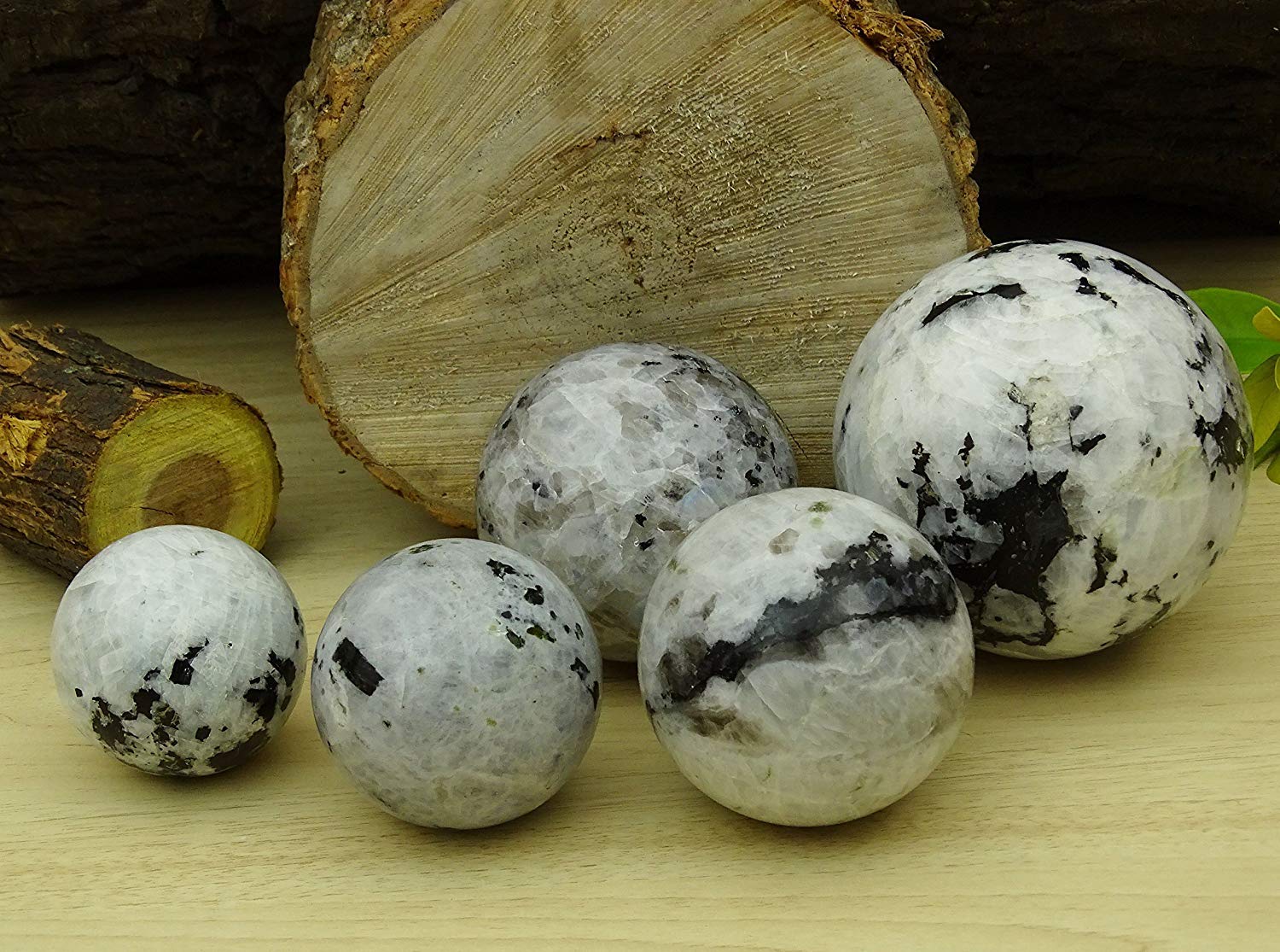 Reikiera Rainbow Moonstone Sphere With Black Tourmaline Crystal Healing Stone Ball Natural Gemstone With Ring Stand- Choose Size