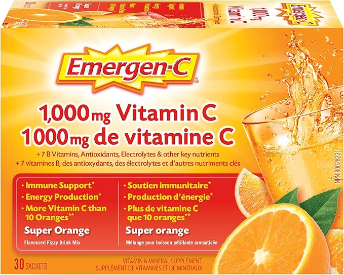 Emergen C Vitamin C 1 000mg Powder With Vitamin B Complex And Electrolytes Immune System Booster Super Orange 30 Packets Amazon Ca Health Personal Care