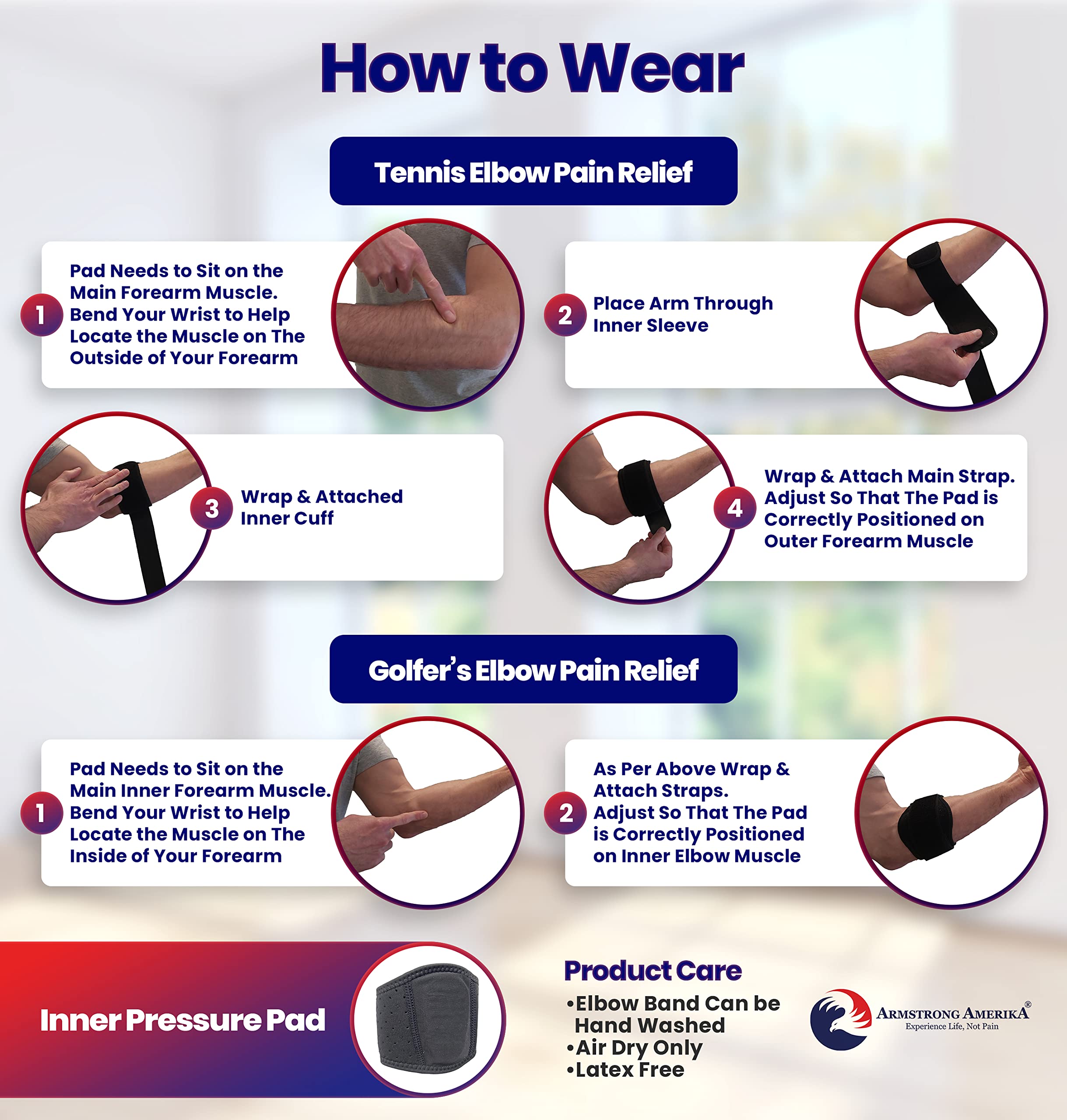 Tennis Elbow Brace For Men & Women | Golfers Elbow Tendonitis Arm Band | Forearm Pain Relief Compression Strap | Ulnar Nerve Support | Lateral Epicondylitis Sleeve Arm Brace & Wrap | Fits Most