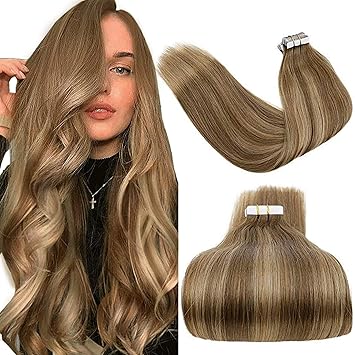 laavoo balayage extensions echthaar tape remy tape on human hair extensions hellbraun ombre dunkel aschblond skin adhesive extensions echthaar