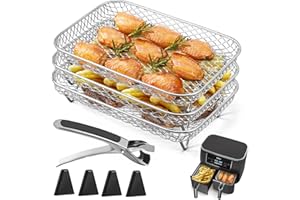 Air Fryer Rack for Ninja Dual Air Fryer Kannino 3pcs Layered Dehydrator Racks Stainless Steel Grilling Rack Rectangle Air Fry