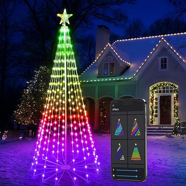 BRIZLED SMART RGB CHRISTMAS CONE TREE, 6.5FT 295 LED LIGHTED CHRISTMAS TREE APP CONTROL, COLOR CHANGING OUTDOOR CHRISTMAS TREE WITH LIGHTS, PRELIT XMAS TREE MUSIC SYNC WATERPROOF FOR INDOOR OUTDOOR