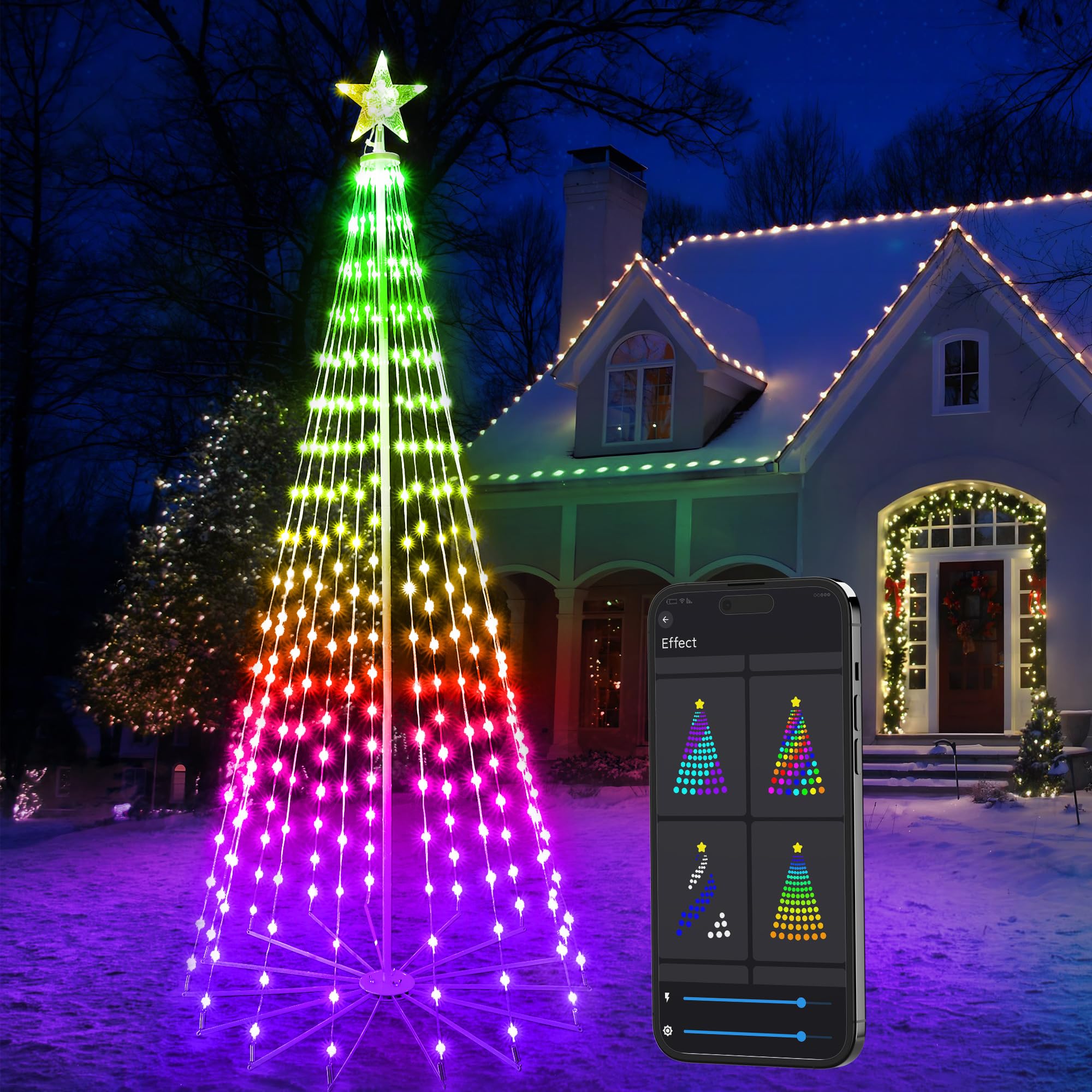 Photo 1 of Brizled Smart RGB Christmas Cone Tree, 6.5FT 295 LED Lighted Christmas Tree App Control, Color Changing Outdoor Christmas Tree with Lights, Prelit Xmas Tree Music Sync Waterproof for Indoor Outdoor