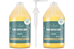 WHOLENATURALS Pure Castile Soap Liquid, EWG Verified & Certified Palm Oil Free Unscented, Natural, Mild & Gentle Non-gmo & Vegan - Organic Body Wash, Laundry, and Baby Soap-128 Fl Oz-Pack of 2 w/pump