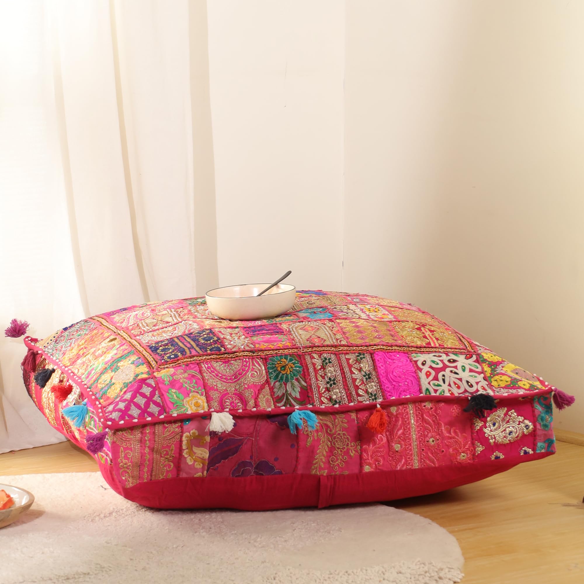 THE ART BOX 88x88x12 Cms Vintage Patchwork Large Outdoor Cushions Large Dog Bed Garden Decor Floor Seat Pillow Boho Decor Cushion (Cover Only)