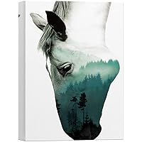 SIGNWIN Canvas Wall Art A Wild Horse and Foggy Mountain Double Exposure Photography Animals Wildlife Digital Art Modern Art Rustic Portrait Edgy for Living Room, Bedroom, Office - 12x18 inches