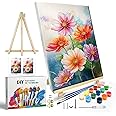 JOOZ Flowers Paint by Numbers Kit for Adults with Frame, Flower Paint by Number with Easel, DIY Floral Adult Paint by Number Kits Framed Canvas for Home Wall Decor 8 x 12 Inch