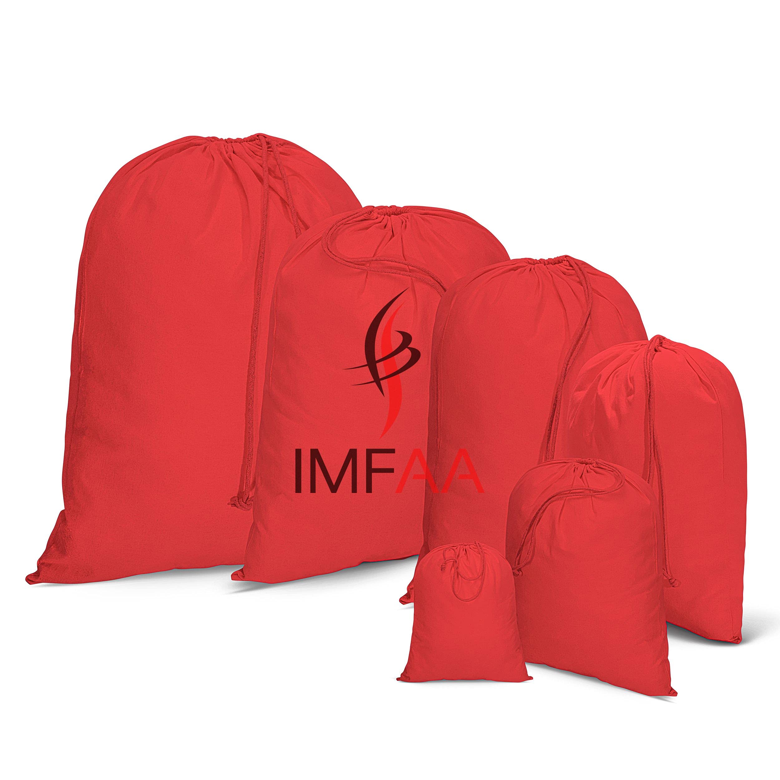 IMFAA X-Small(14x20) Drawstring Sack Stocking/Storage/Laundry/Muslin 100% Cotton Shopping Bags. (Pack-10, Red)