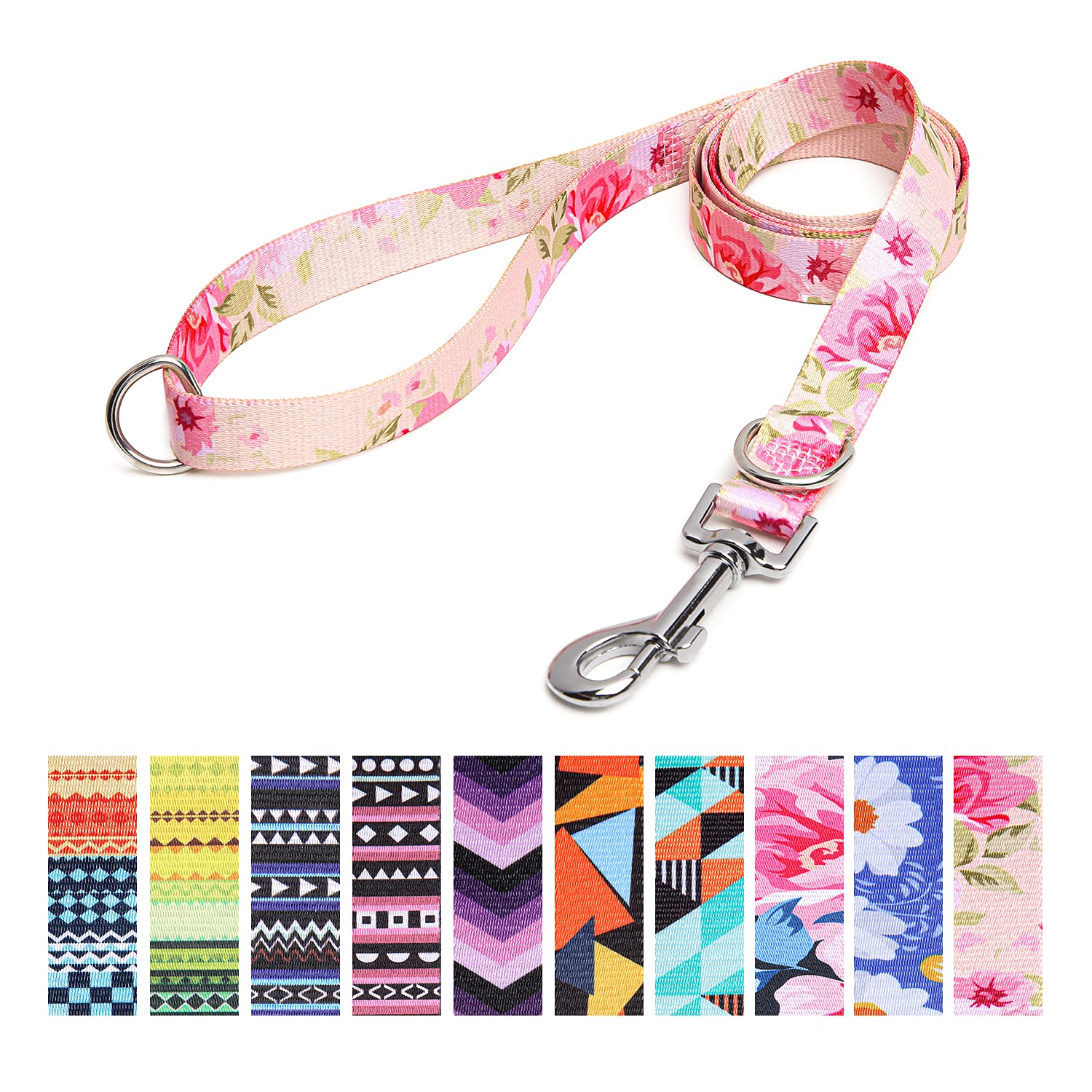 Suredoo Soft Nylon Dog Lead Leash with Colorful Patterns, Comfortable Strong Dog Training Walking Lead Leashes with 2 D-ring for Small Medium Large Dogs, 1.2m × 2.0cm (Rose) — image 1