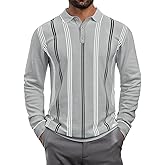 Lexiart Mens Knit Polo Shirt Striped Dressy Thermal Basic Button Collar Long Sleeve Sweater