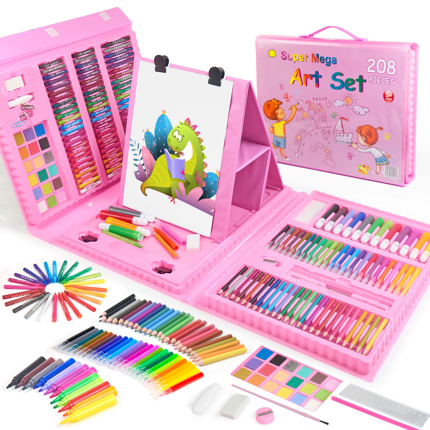 TOMMYHOME Drawing Kit 208PCS Deluxe Colouring Art Set for Kids 4-12 Draw & Painting Set with Watercolour Drawing Colouring Pencils for Children Kid