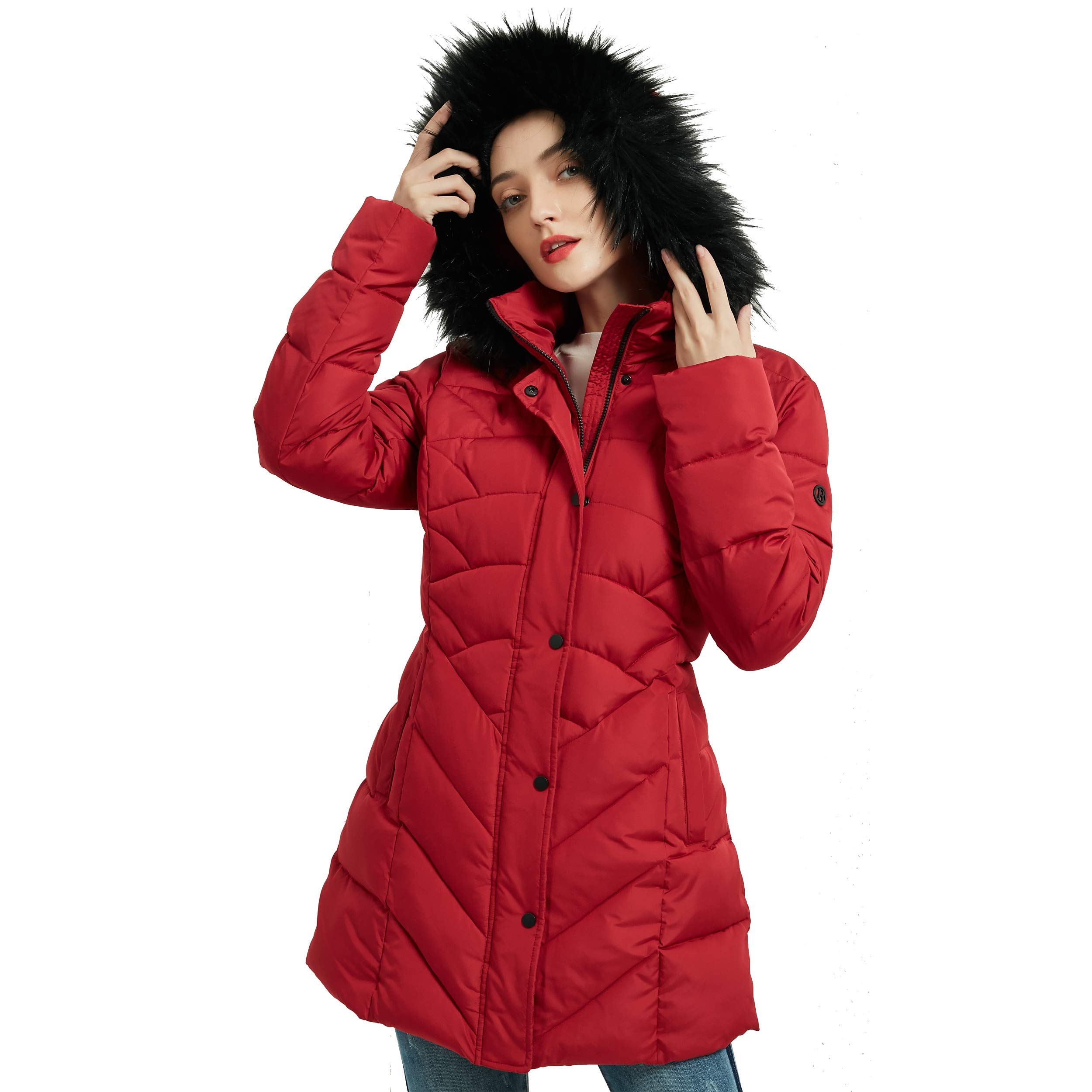 Photo 1 of BINACL CirrusLite Down Alternative Jacket,Women's Quilted Winter Coat Warm Puffer Jacket Thicken Metropolis Parka with Removable Hood(Standard and Plus Size)(Fresh Brilliant Red,M)