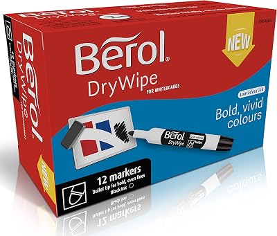 Berol Dry Wipe Whiteboard Marker Pens Black Ink 12 Count Bullet Tip