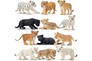Toymany 12 Safari Animal Figurines, High Emulational Baby Plastic Zoo Animals, Lions Tigers Leopards Figure Toy Set, Easter Eggs Cake Toppers Christmas Birthday Gift for Kids Toddlers