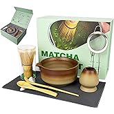 Matcha Whisk Set, 7 Pcs Matcha Kit with Bamboo Tools, Bamboo Design Matcha Bowl, Holder, Scoop, Scoop Rest, Sifter and Tea Towel for Matcha Lovers