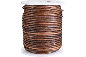 Ecocaste Genuine Round Leather Cord – Crafting Supply for Necklaces & Bracelets, Jewelry Making (Dark Brown, 2mm)